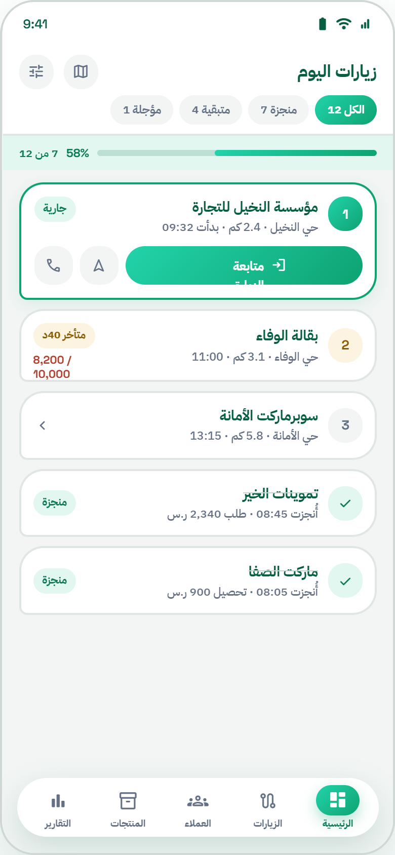 جدول الزيارات في تطبيق ميدارا